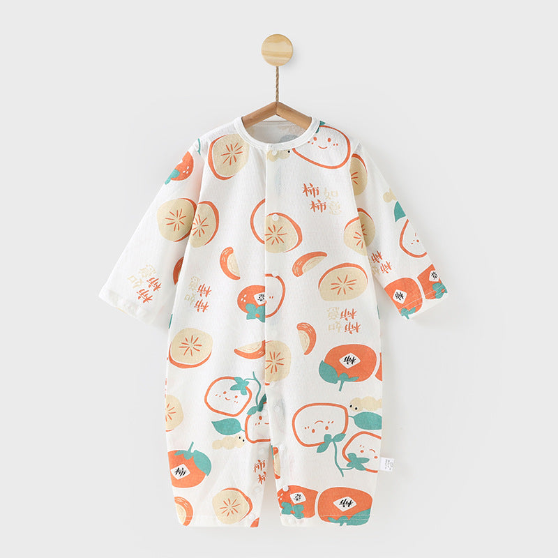 Baby romper pure cotton summer newborn thin pajamas baby clothes long sleeve air conditioning closed crotch onesie crawling suit