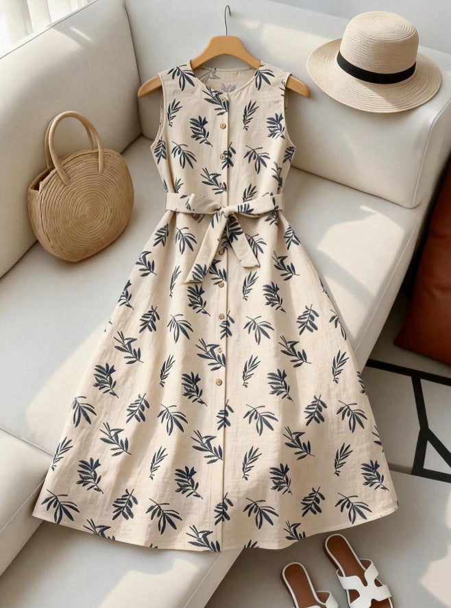 new arrivalprinting chinese style feather shirt sleeveless slimming look round neck frenchdress