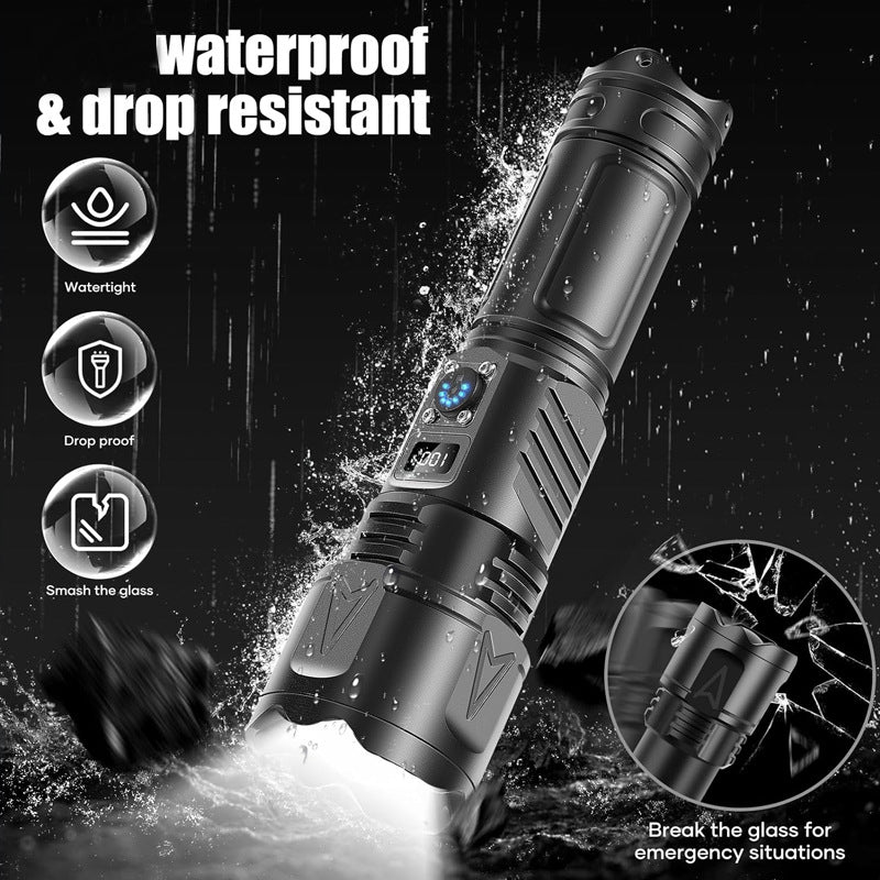 Cross-border Douyin strong light long-distance digital display flashlight outdoor charging super bright flashlight emergency flashlight factory wholesale