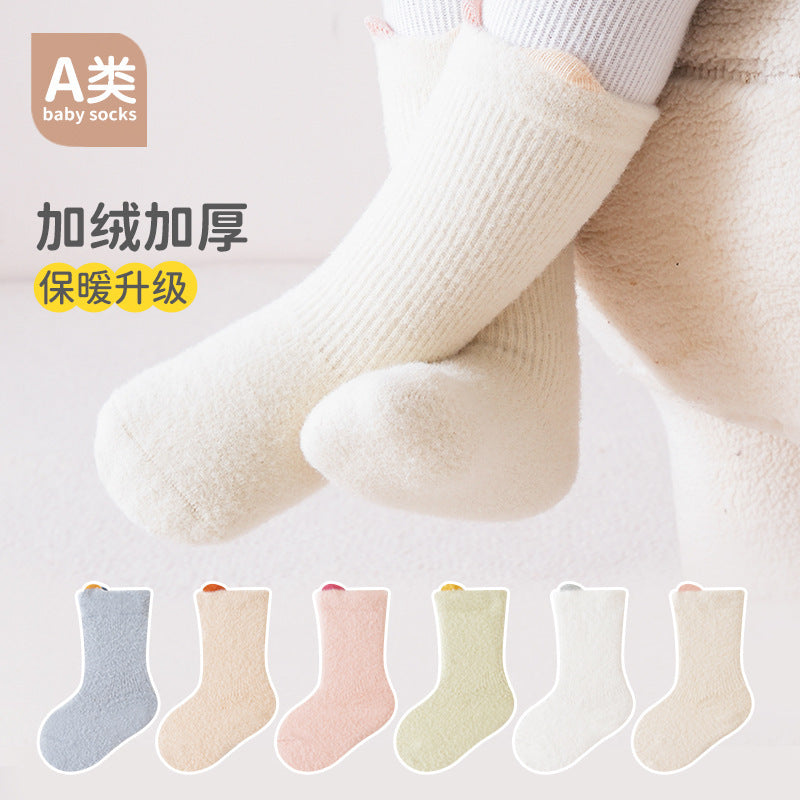 Babylon socks fall and winter fleece-linedthickened baby terry socks ear-lifting small ears boneless infant socks category a
