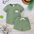 Baby boy & girl casual waffle knit pocket short sleeve top & shorts set