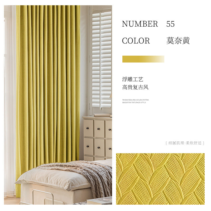 French retro green wheat ear velvet blackout curtains for living room and bedroom, thickened curtain fabric, shaoxing curtain wholesale
