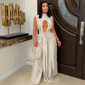 C7538 cross-border   fashion women's sexy solid color tie-up sleeveless pants set