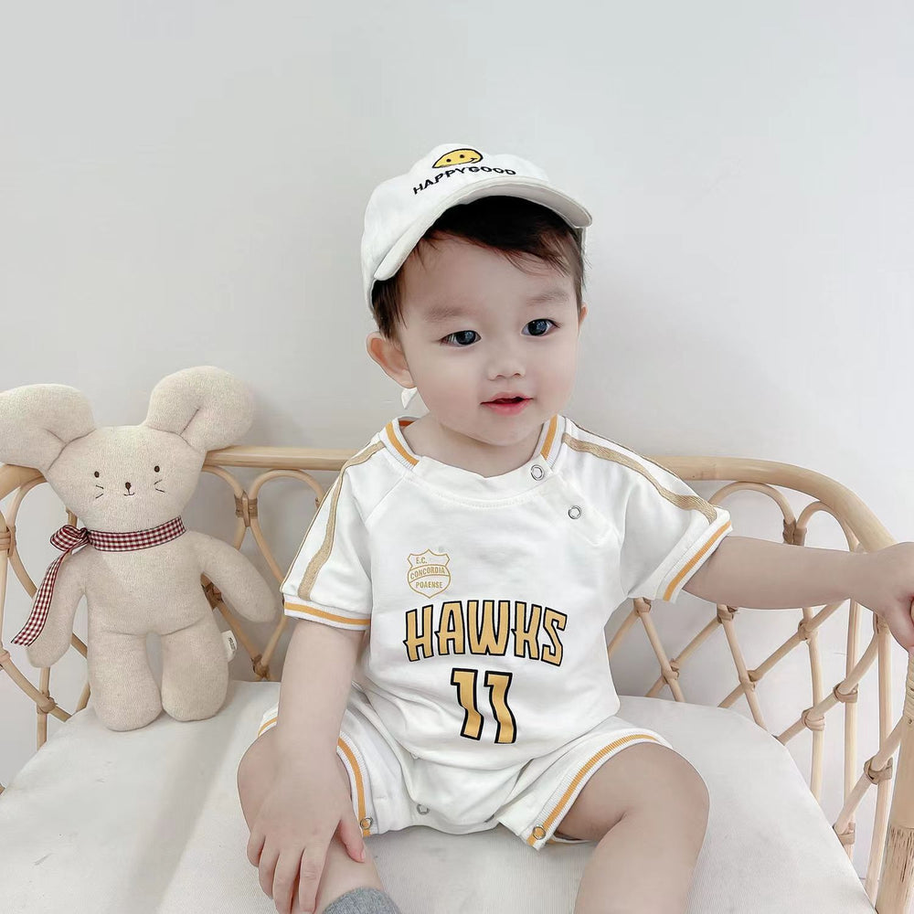 Newborn infant romper short sleeve pullover unisex baby loose fit fashion sports jumpsuit outing crawling suit