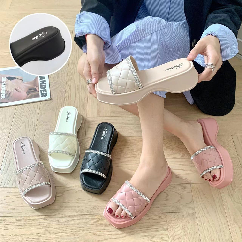 Export slippers k-style trendysummer one-line easiest for matchnew arrival beach soft bottom indoor fashioncouple women's sequin