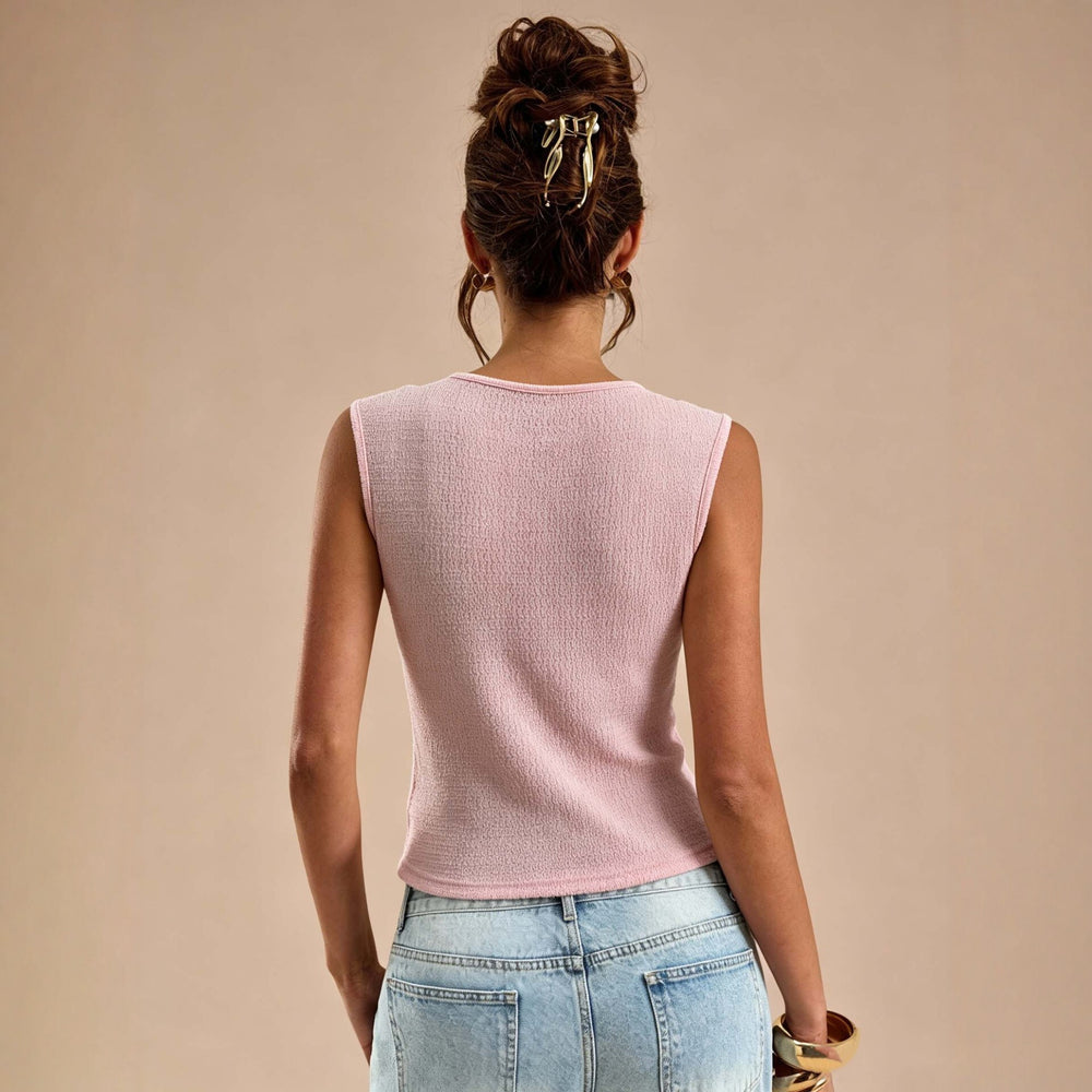 women's summer high-end v-neck twist sleeveless top - textured, slim-fit, and elegant t-shirt
