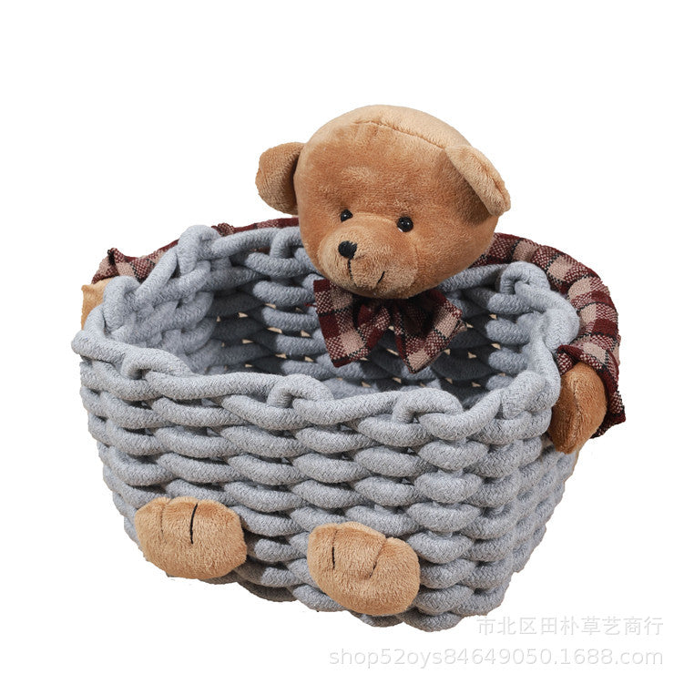 Cosmetics storage box Bear cotton rope woven storage basket Storage basket Skin care product storage finishing box Simple spot