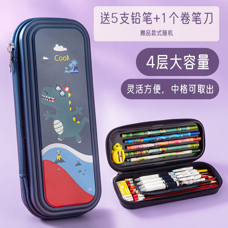 Processing custom stationery box printing logo cartoon primary school student pencil bag wholesale plastic PP waterproof large capacity pencil case