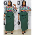 African plus size  spring style printing high waistslimming look hip-covering asymmetricalruffleswork clothingdress wholesale