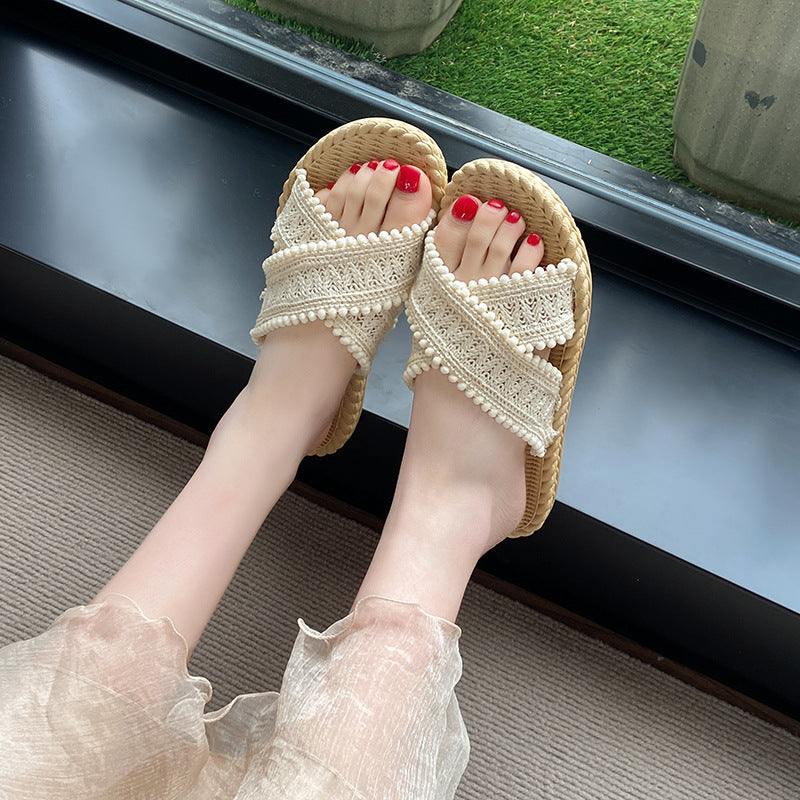 New woven sandals for women, summer flat sandals, perfect for hainan trips and vacations, unique french-inspired fairy style, roman sandals for women