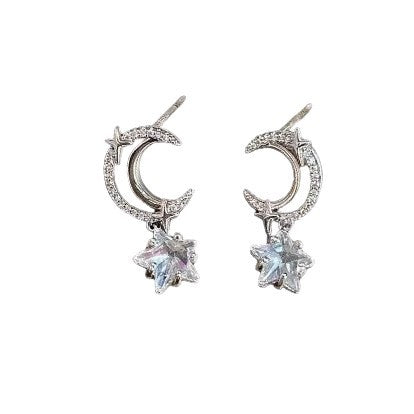 2026 new arrival: trendy silver star pendant moon earrings - women's unique, fashionable, exquisite, and versatile earrings wholesale