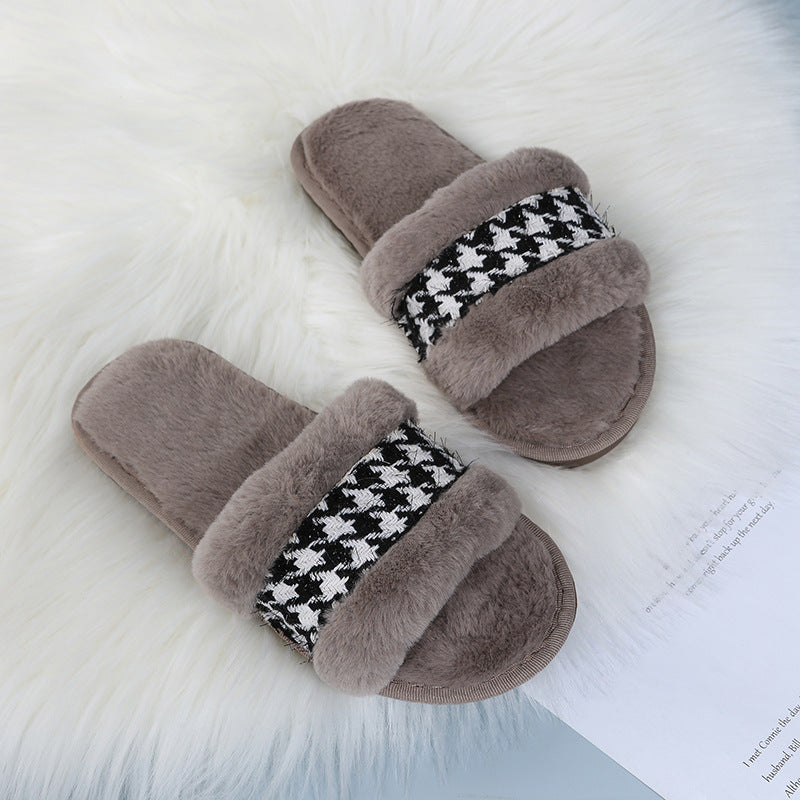 2024 new arrival slippers wholesale winter rabbit fur cotton slippers floor cotton home indoor heattech parent-child confinement slippers