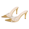 European and american plus-size heeled slippers for women, 2026 summer new arrivals: stiletto heel, fashionable and versatile, pearl-embellished single strap high heels