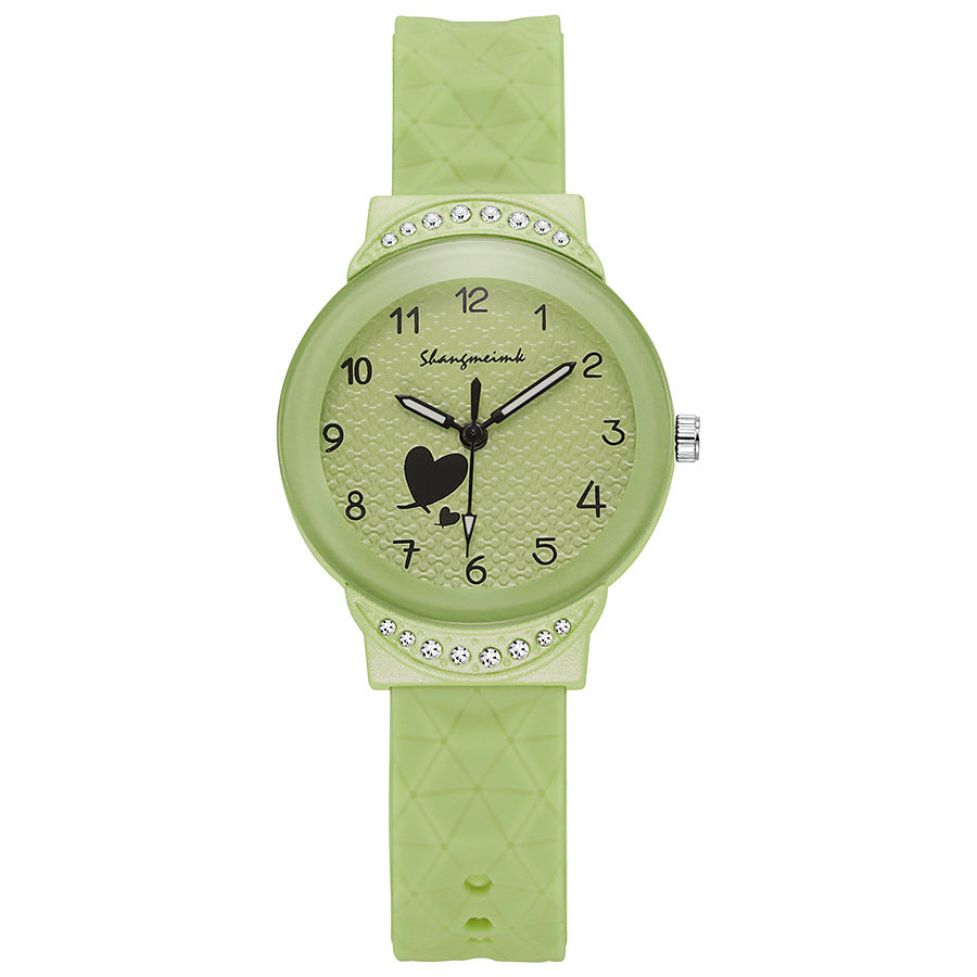 Ins candy color student watch with diamond small watch for girls, middle school student, high school student, girl quartz watch