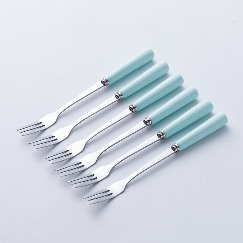 Stainless steel fruit fork set with premium ceramic storage jar, fruit picks, home watermelon forks, and stylish spoons