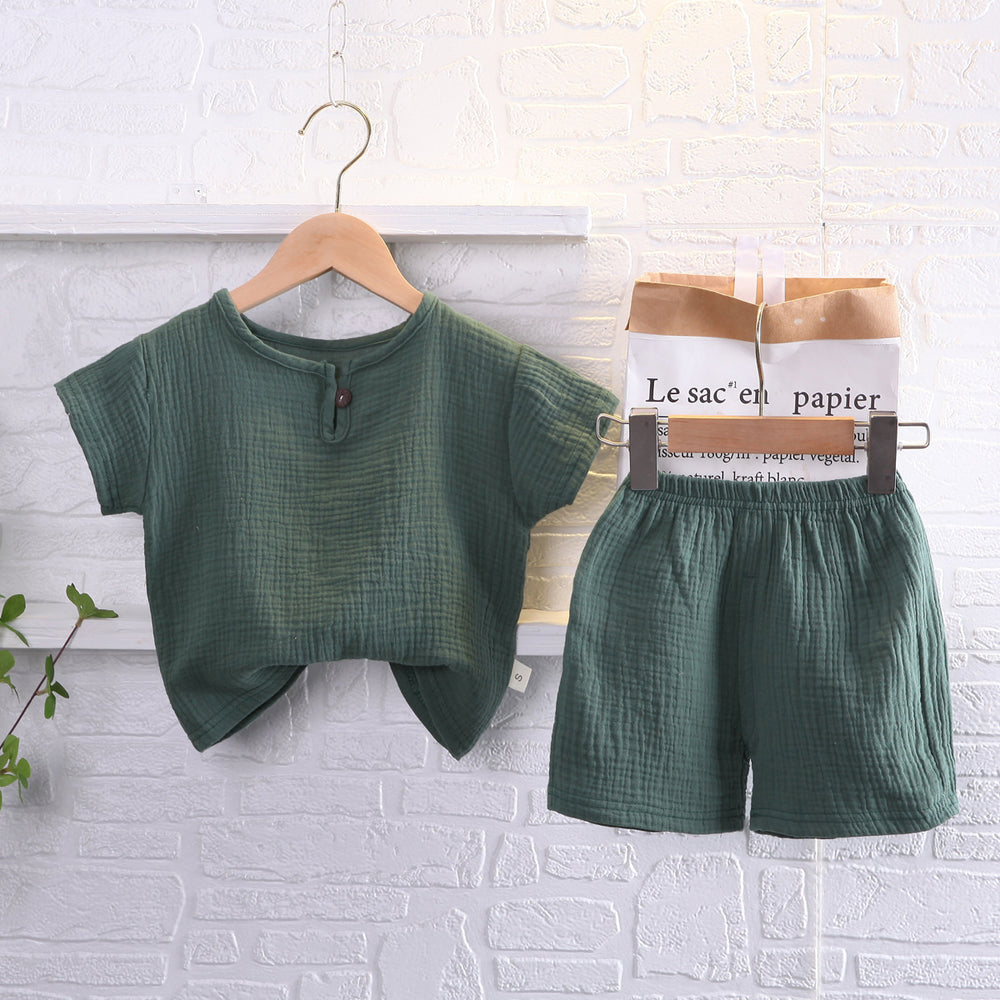 Kids' short-sleeve set: boys' summer cotton linen breathable cross-border southeast asian children's clothing wholesale korean style casual - in stock