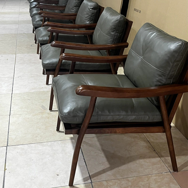 Black walnut color white ash single sofa chair designer modern living room scandinavian casual genuine leather solid wood chair