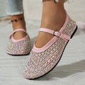Women's flat shoes for cross-border e-commerce:  summer new collection - mesh mary janes with rhinestone embellishments, single strap casual flats
