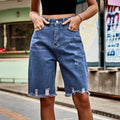 european and american new arrival cross-border  distressed denim shorts -  fashion raw hem fringe denim shorts for women