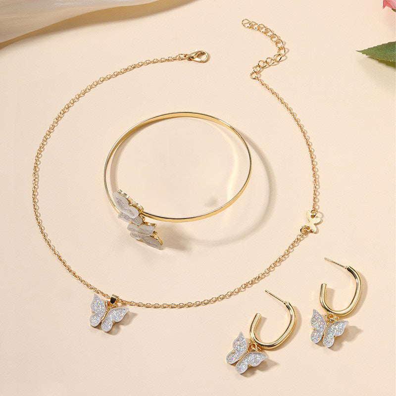 Wholesale butterfly necklace, european and american cross-border jewelry set, earrings, bracelet, pendant, high-end women's jewelry three-piece set