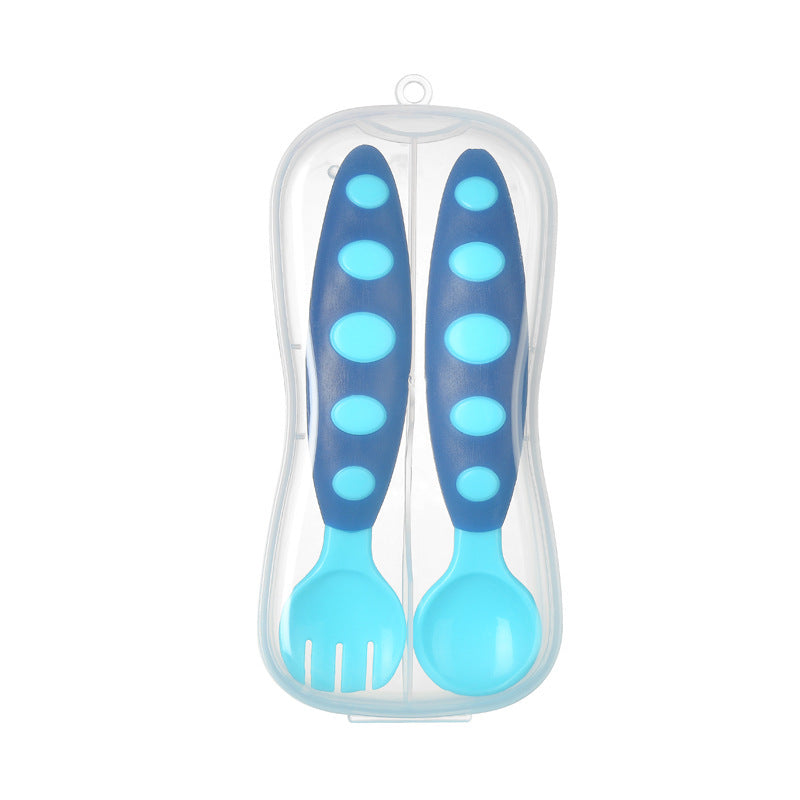 Factory direct sales baby two-color spoon and fork combination set, baby complementary food tableware PP spoons 2 boxed