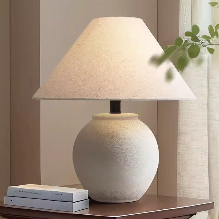 Japanese wabi-sabi ceramic table lamp - new chinese style retro designer bedside lamp for home, hotel, living room, and bedroom