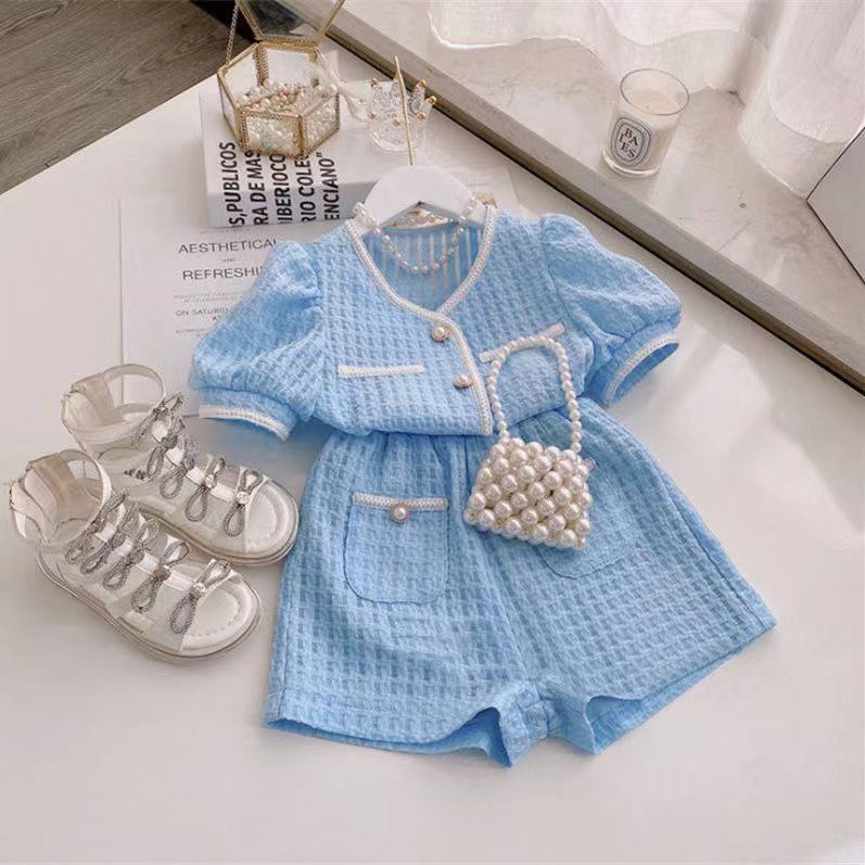 Girls' summer new arrival: casual chic chanel-inspired outfit - short sleeve top & shorts set