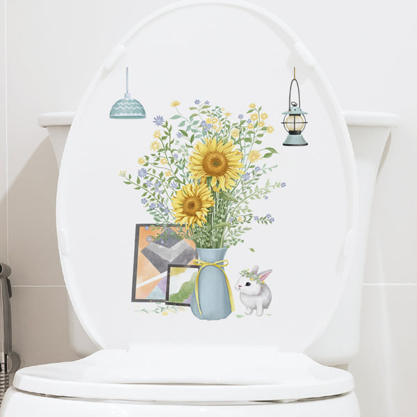 Rabbit elf fresh decorative toilet sticker bathroom toilet lid decorative sticker waterproof removable sticker