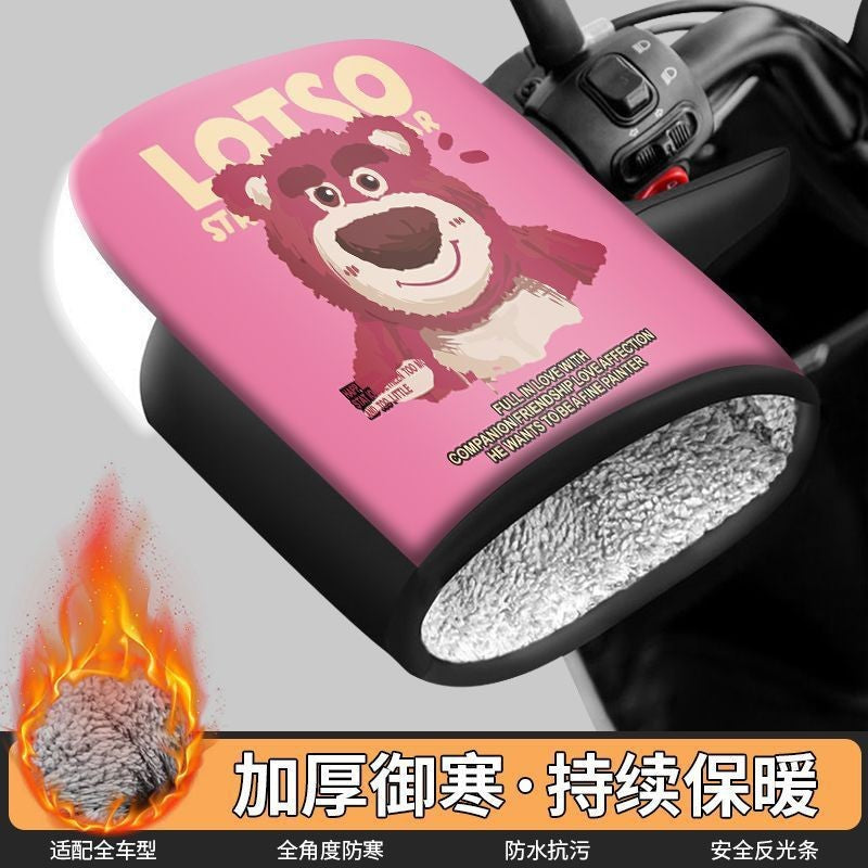 Handlebar covers winter warm fleece-lined electric vehicle cotton-padded motorcycle waterproof gloves thickened windproof cold-resistant pu cycling gloves
