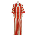 Amazon hot selling european and american women's sexy v neck cut outstripes lapel knitting wide pants suit