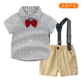 European and american boys' and girls' plaid short-sleeved shirt and shorts two-piece set, in stock. boyclothes british style outfit