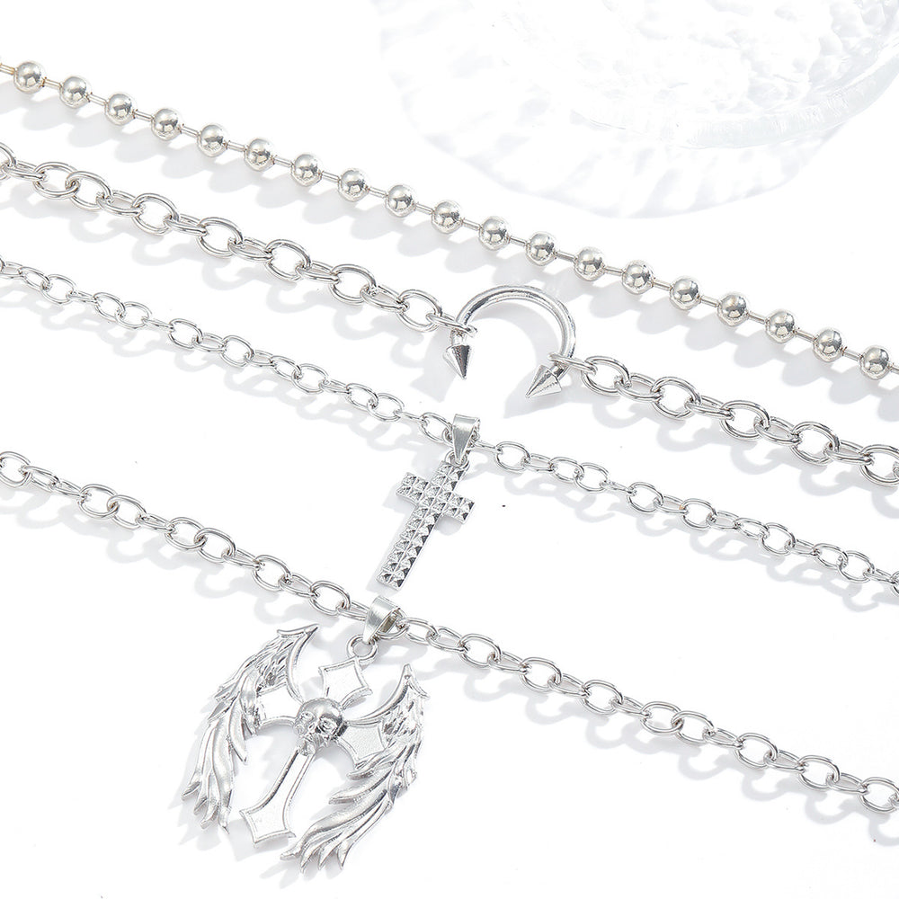 Wholesale cross pendant necklaces - cross-border creative halloween necklaces - layered design angel & devil clavicle chains