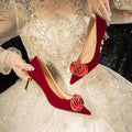 Xiuhe wedding shoes for women chinoiserie bridal shoes 2023 summernew arrivalniche style red wedding high heels