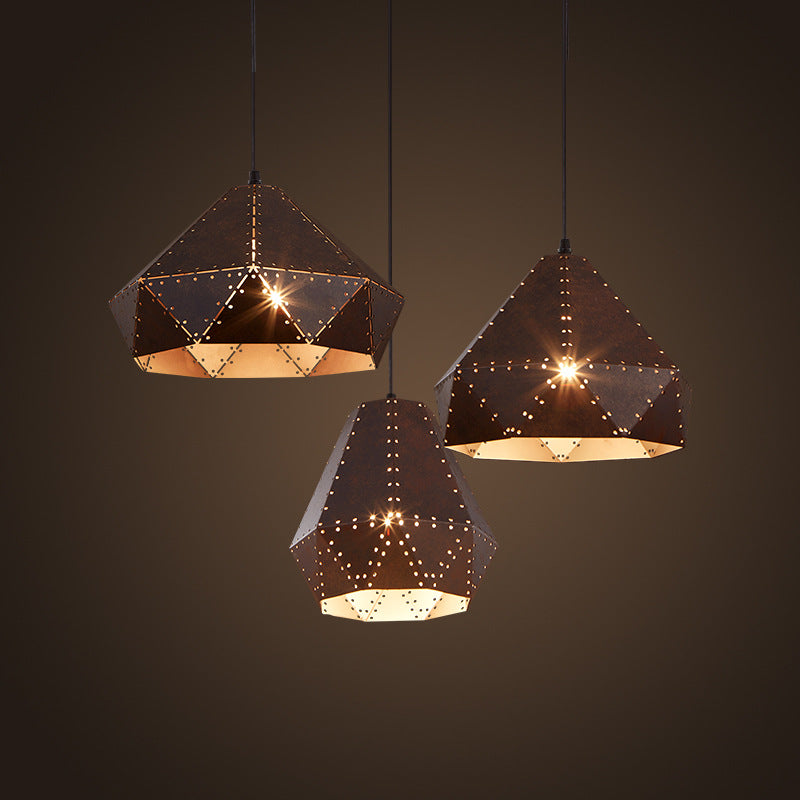 Creative single head lampshade restaurant bar barbecue hot pot shop hollow wrought iron retro industrial wind commercial hanging lamp