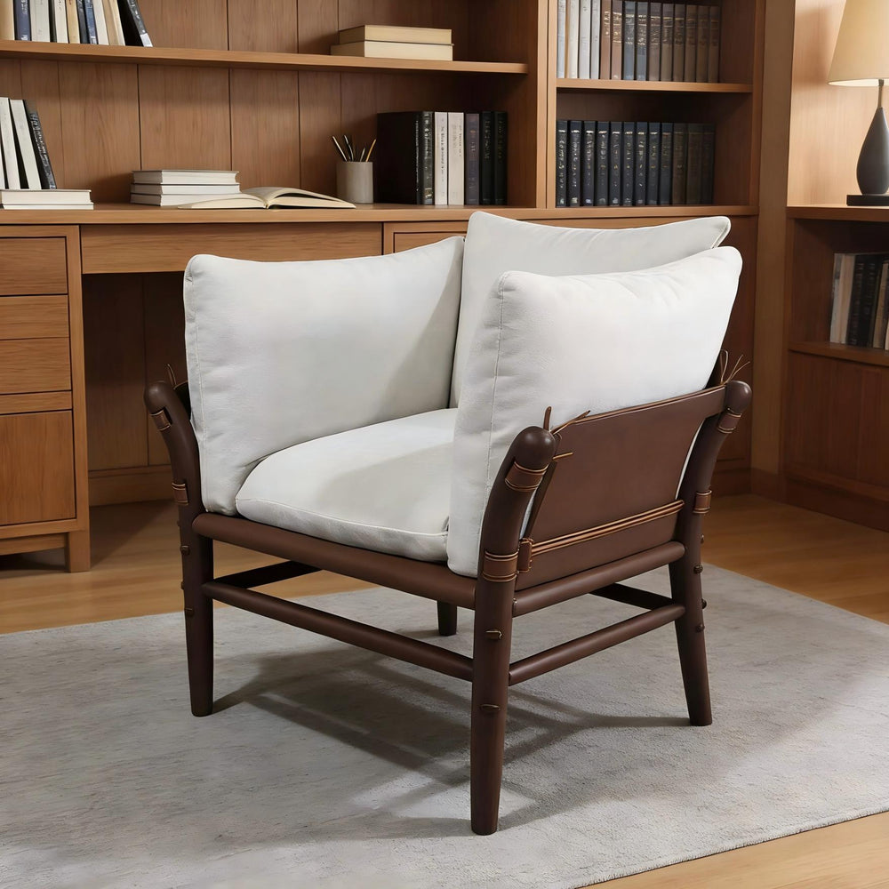 Sofa chair wabi-sabi style chair b&b saddle leather scandinavian medieval designer pure solid wood for home single chair fully decorated