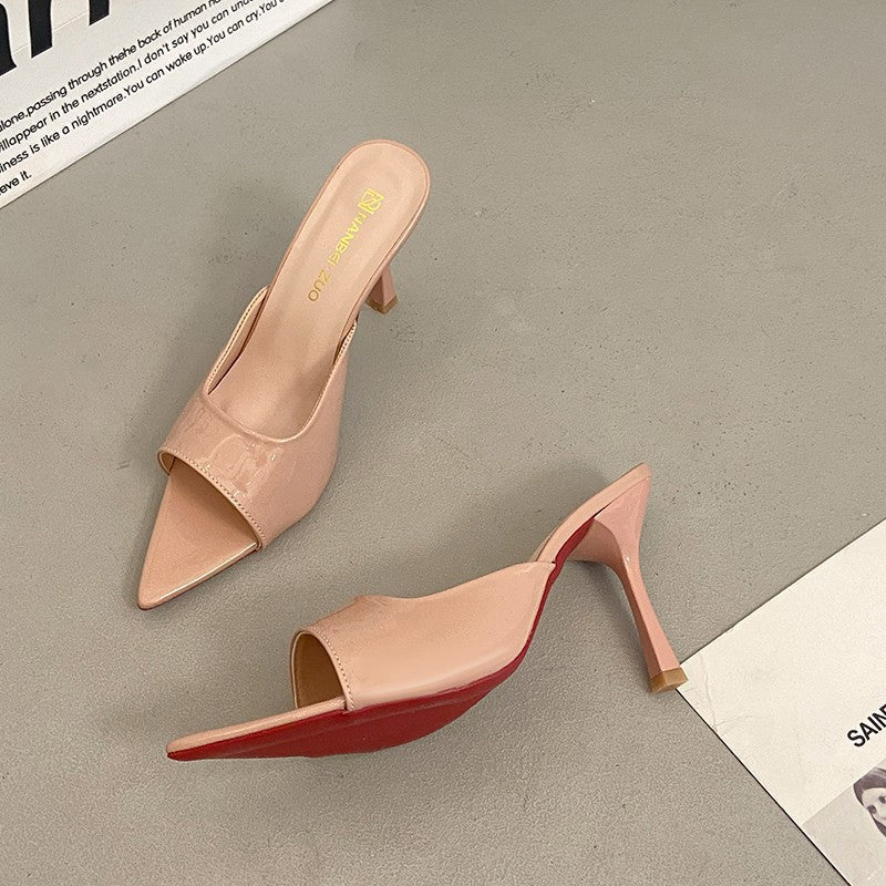 2026 summer new arrival: women's fashionable open-toe pointed-toe stiletto heel sandals - solid red, casual style