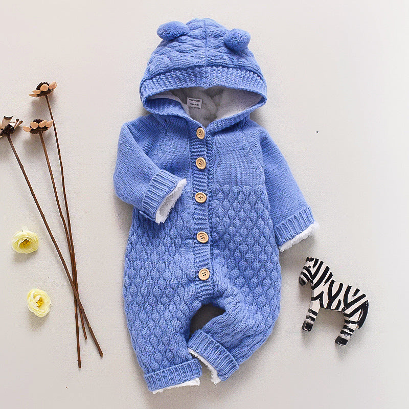 Baby knitting one-piece hoodie spring & fallnewborn clothing male and female baby sweater cute heattech romper 03