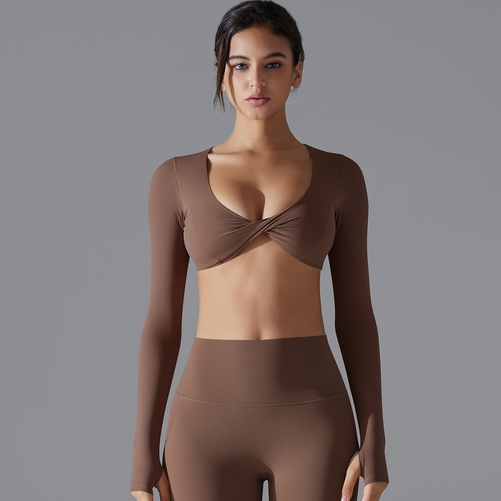 European and american sexy push-up long sleeve yoga top - barely there feel, quick-dry, compression sports t-shirt - casual running & fitness top for women