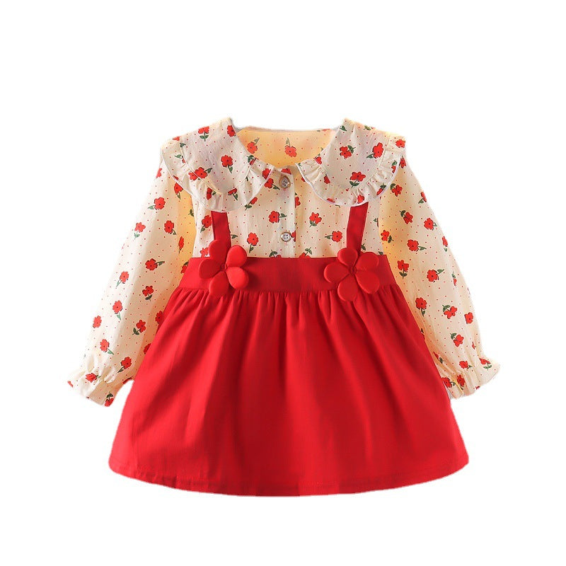 One-and-a-half-year-old baby girl's autumn dress, cute floral print dress for toddler girls, girls' dress, princess dress