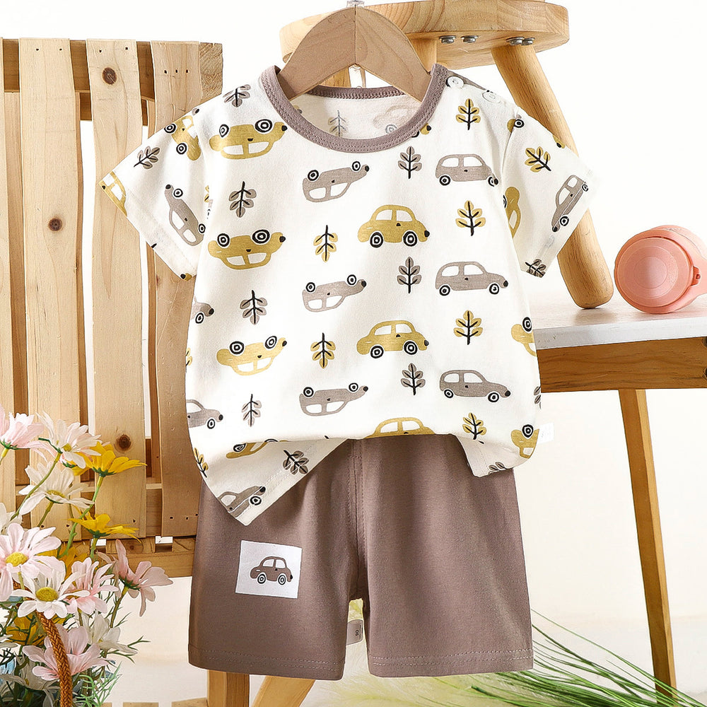 Kids' short-sleeve set: 100% cotton boys' t-shirt & baby summer outfit - girls' shorts, infant clothing, wholesale summer apparel