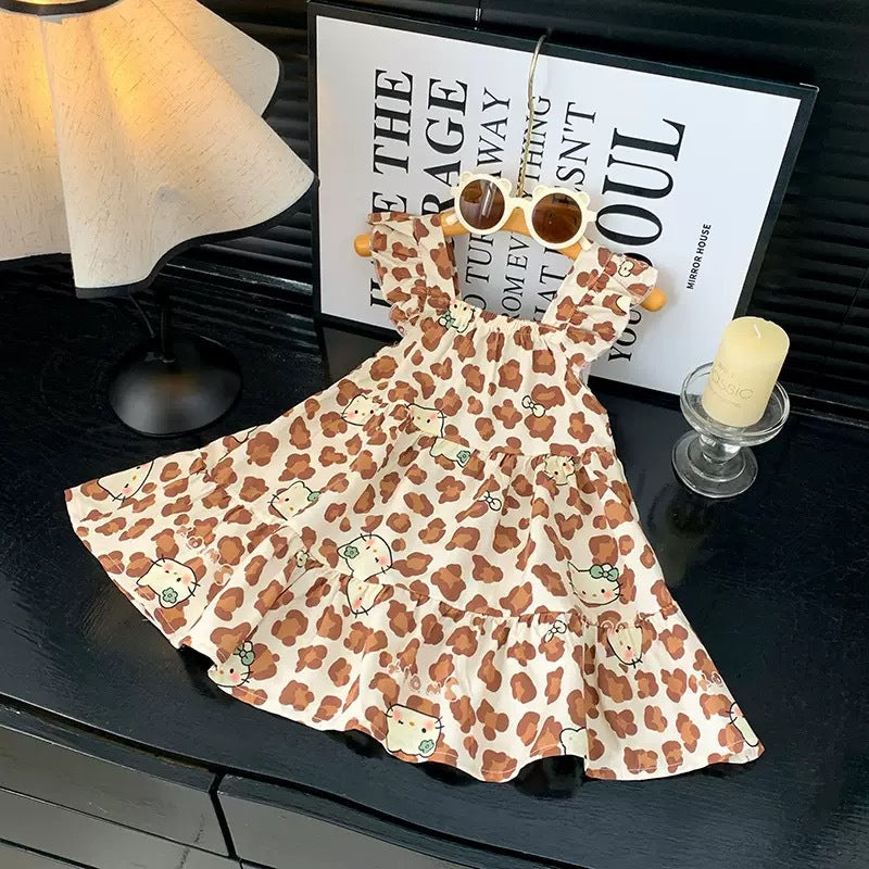 [family wear] children's cotton silk suspender dress sleeveless cake skirt summer thin flying sleeve western style floral skirt