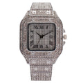 hot selling fashion square diamond-studded roman numeral dial women's quartz watch - silver & gold