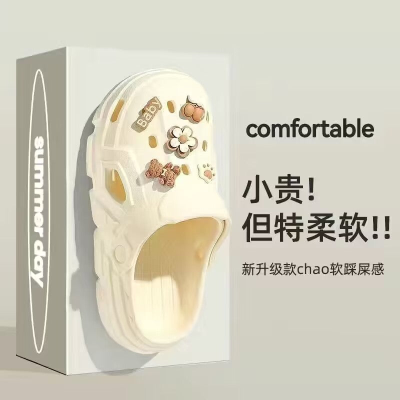 Women's clogs - summer cute cartoon outdoor fashion, new trendy anti-slip thick sole height increasing beach closed-toe half slippers