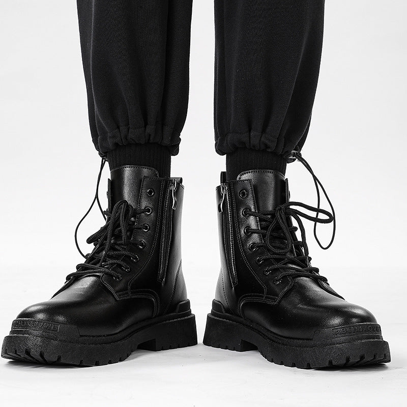 Spring classic round toe boots men's british style high-top motorcycle zipper workwear boots thick sole short boots 8605