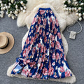 fashionretroprintingpleated elastic waist fashion skirt women's high waist a-line skirt work clothing long skirt summer
