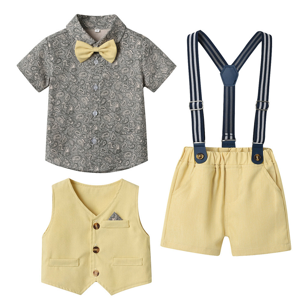 Export children's clothing boys suitnew arrival floral shirt vest overalls kids gentleman dress children's day costume