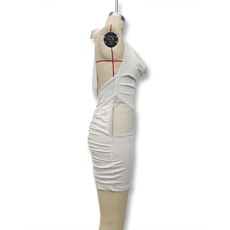 spring new arrivals: cross-border european & american style hot girl sexy backless strappy mesh patchwork halter dress