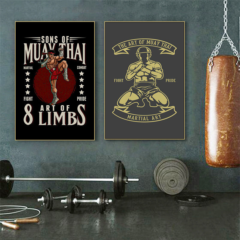 Boxing gym poster decorative painting Muay Thai Sanda fighting fighting fitness club hanging painting ring inspirational mural