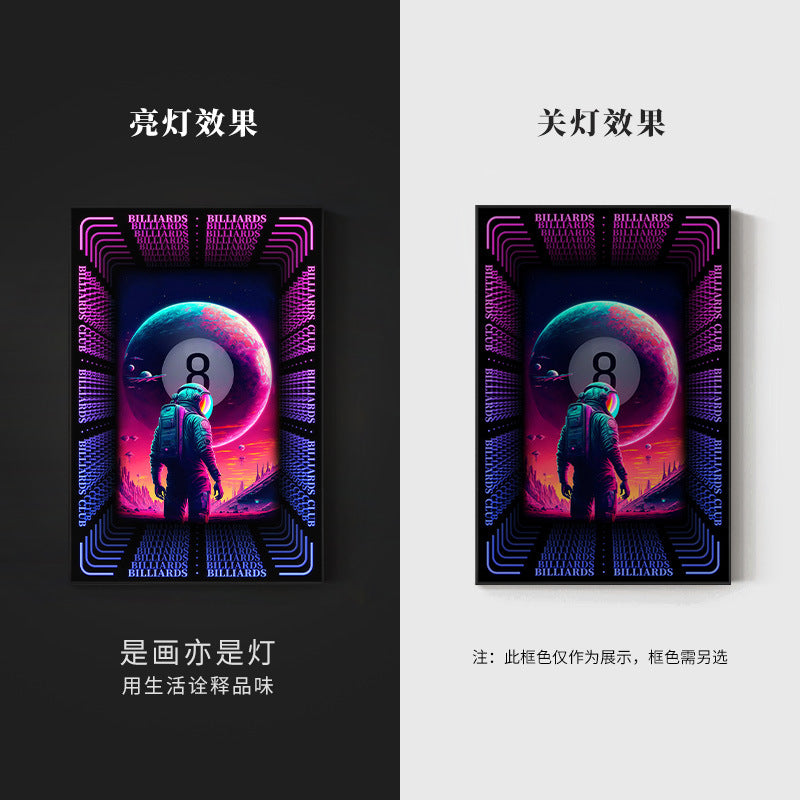 Trend billiard room luminous decorative painting imitation abyss mirror cyberpunk astronaut hanging painting billiard hall luminous lamp painting