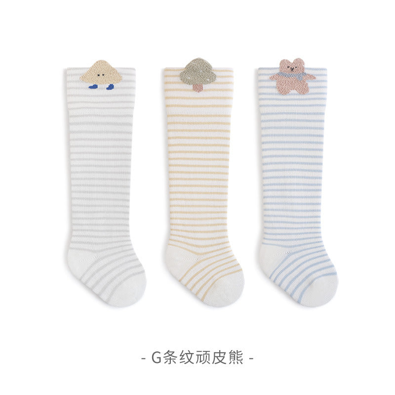 Babylon kids' knee-high socks, 3-pair pack, class a animal-themed infant socks, combed cotton, seamless baby socks